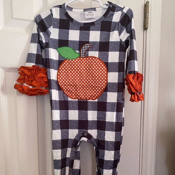 New Gingham Pumpkin Ruffle Romper - Picture 1 of 7